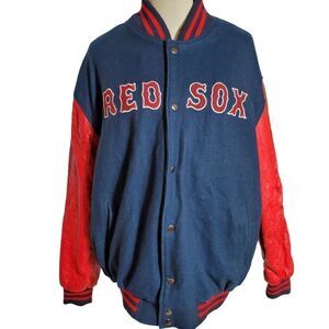 Vintage 1990s MLB Licensed Boston Red Sox Blue Wool and Leather Varsity Jacket